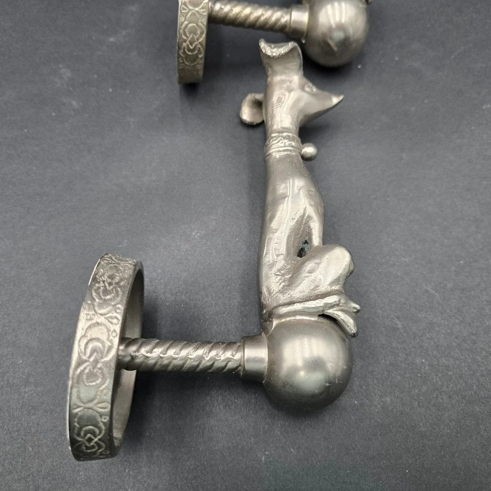 Anthropologie Dog Curtain Tiebacks Silver Tone Metal Set Watch Dog Pair
